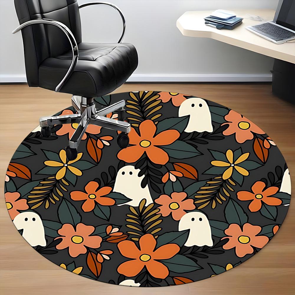 1pc Ghost Floral Office Round Area Rug, Mat Suitable For Office, Under Office Chairs Bedroom Living Room Home Decor, Room Deco