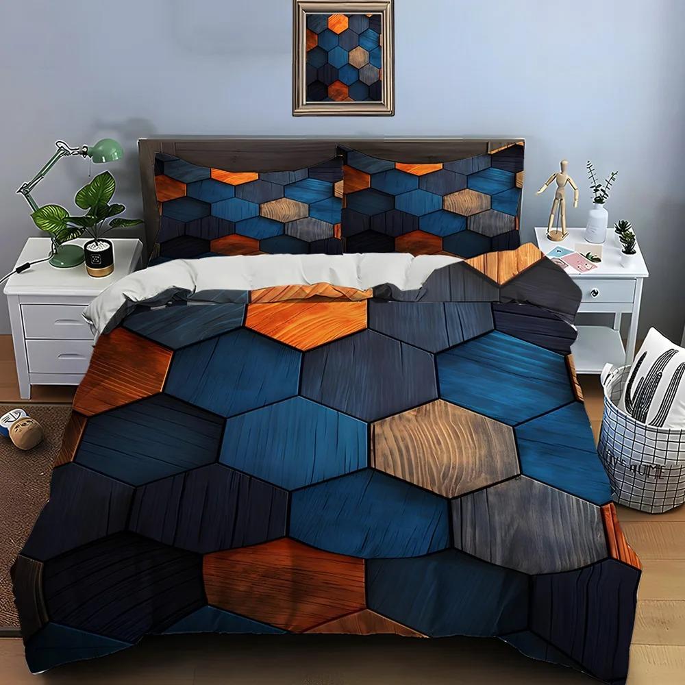 3D Honeycomb Square Gradient Color Print Bedding Set Duvet Cover 1 Duvet Cover 2 Pillowcases Adult and Boys Bedding Set Luxury