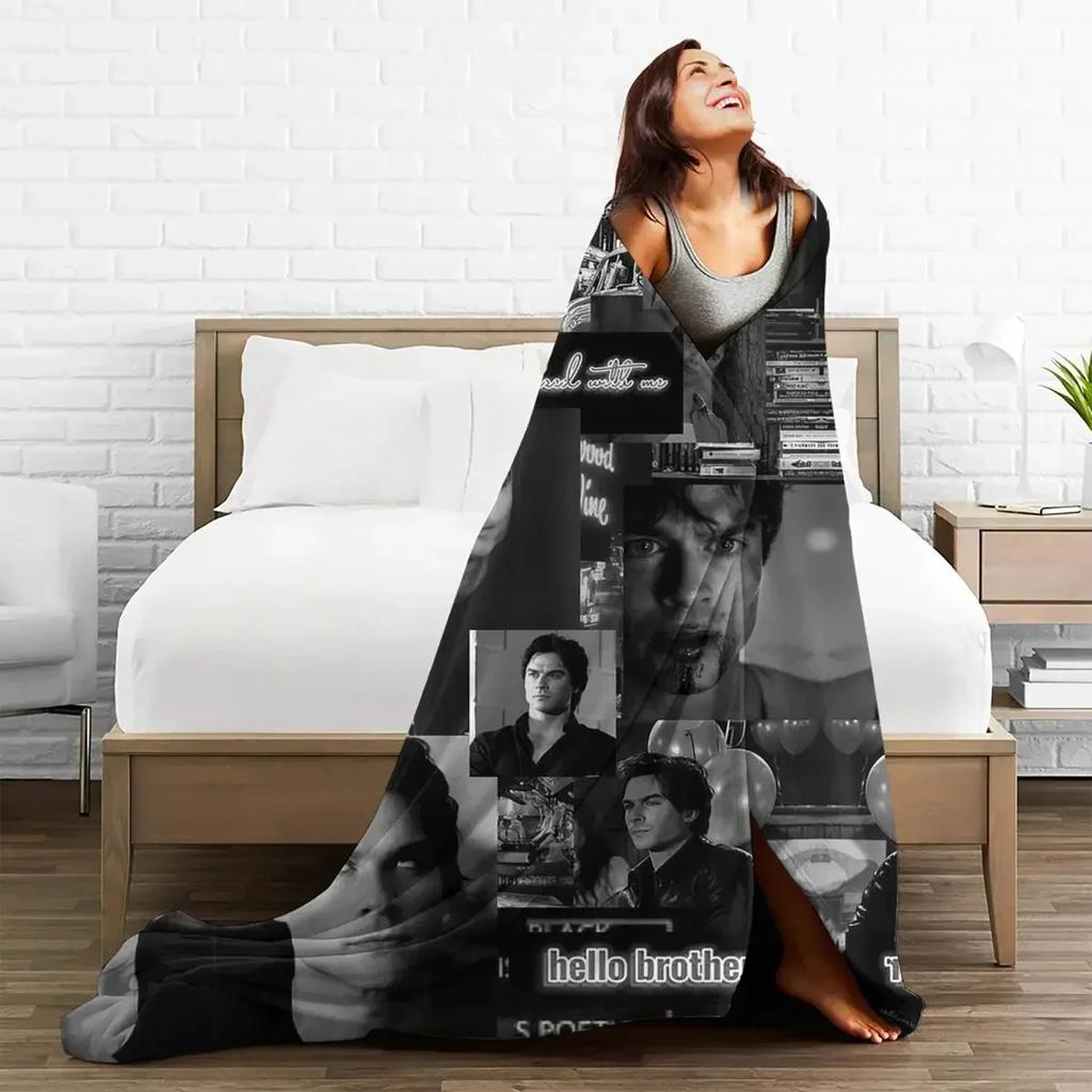 Damonas Salvatore The Vampire Diaries Flaneliniai pledai Vintažiniai pledai sofai, lovai, poilsiui 150*125cm