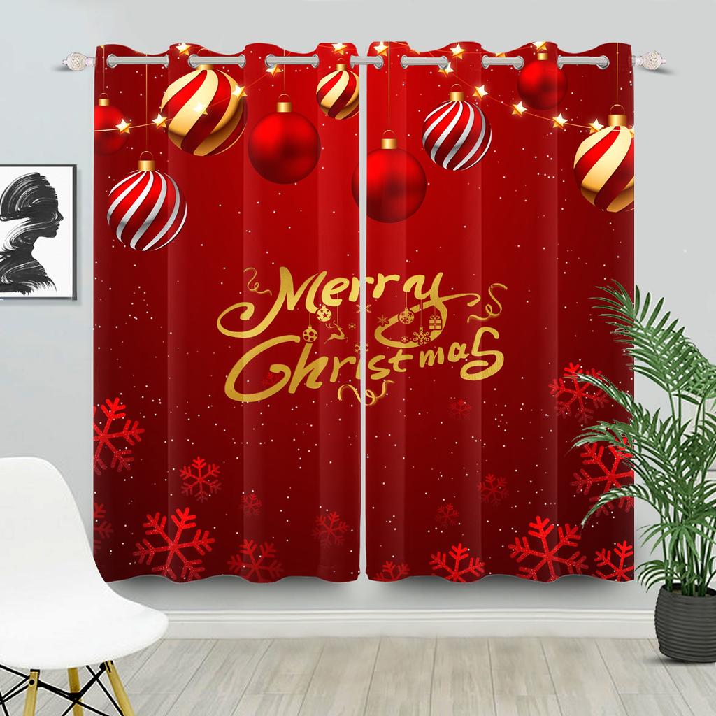 Christmas Home Window Curtains Red White Festive Printed Living Room Bedroom Holiday Decor Drapes Curtain With Grommet Polyester Ideal For Area