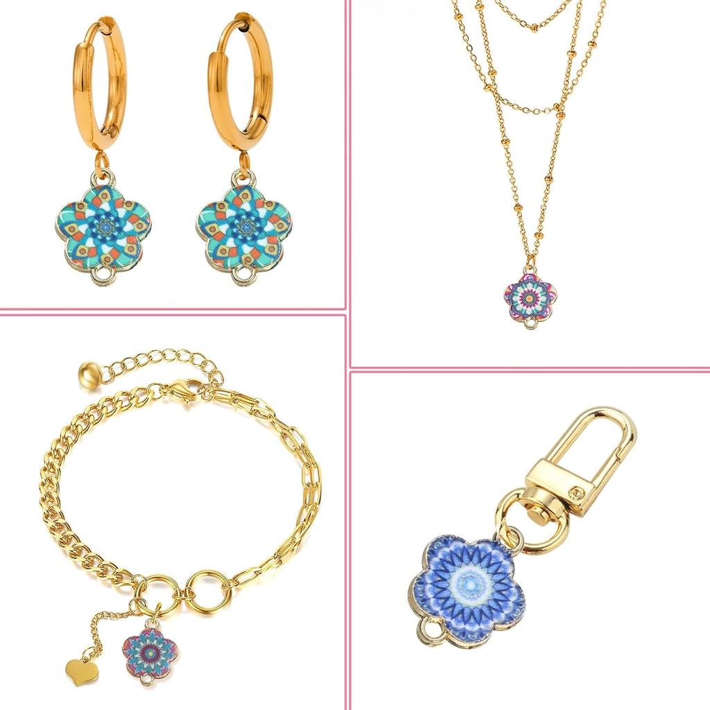 DanLingJewelry 30Pcs Random Flower Connector Charms Enamel Flower Charms with Double Loops for Jewelry Bracelets Making