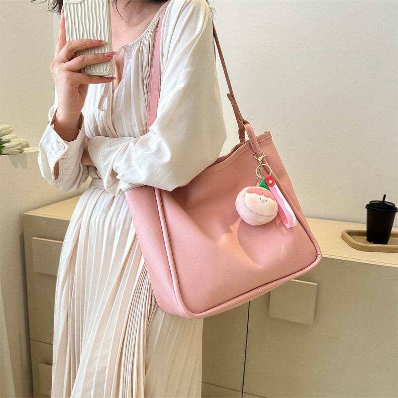 Stylish Pink Pu Tote Bag For Women Perfect For Casual Autumn Commute With Large Capacity