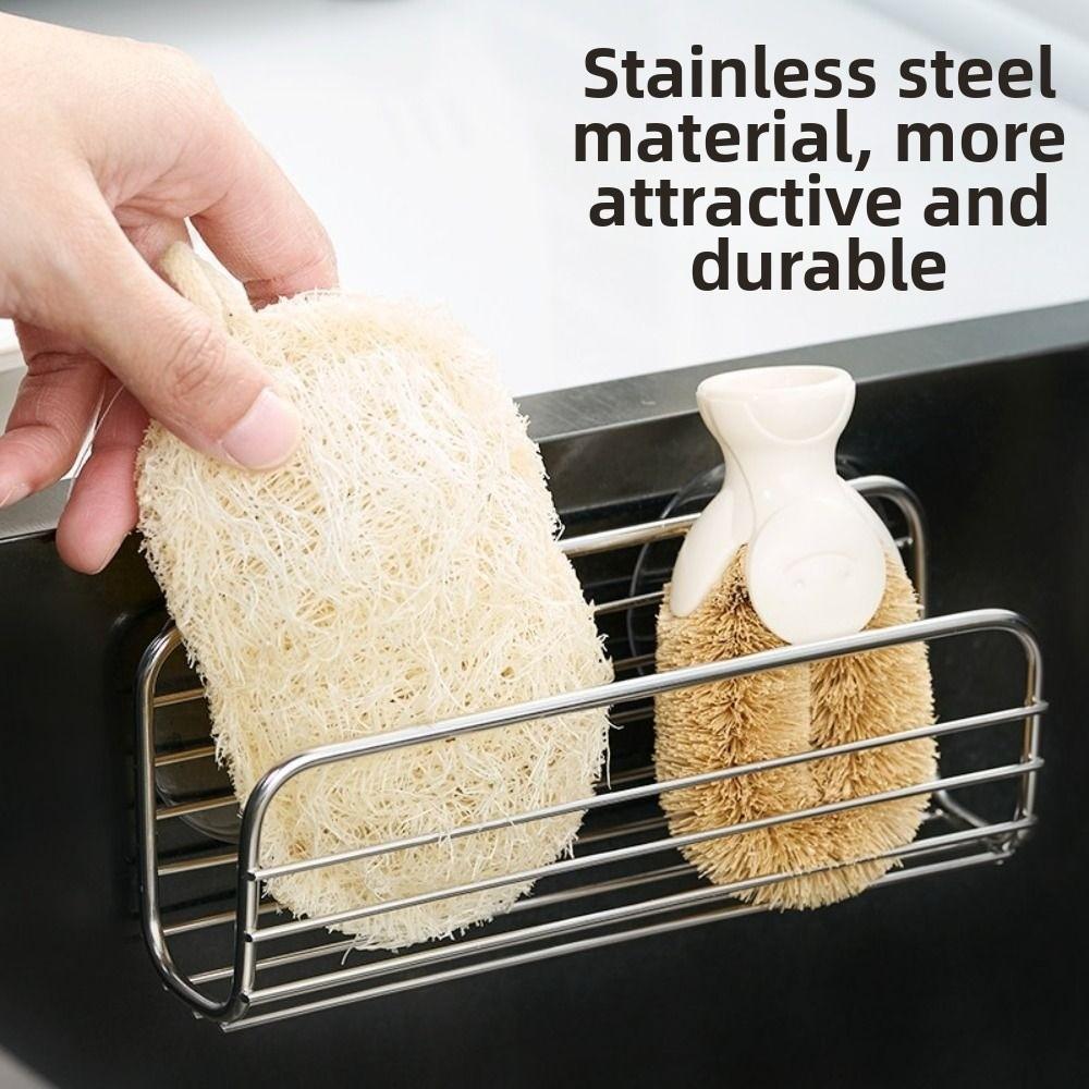 Stainless Steel Sink Storage Holder Suction Cup Dishcloth Stand Sponge Drain Rack Bathroom