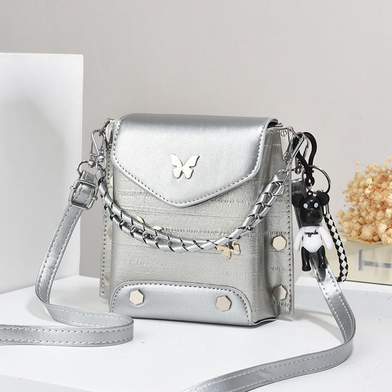 

Простая маленькая квадратная сумка, модная и универсальная сумка через плечо, мини-сумка для телефона 17x10x17cm серебряный