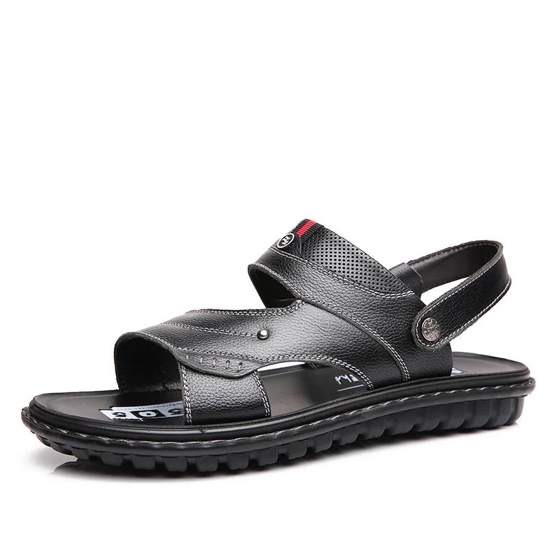 

Распродажа Мужские летние кожаные сандалии Шлепанцы Дышащие кожаные пляжные сандалии для мужчин 44 чёрный