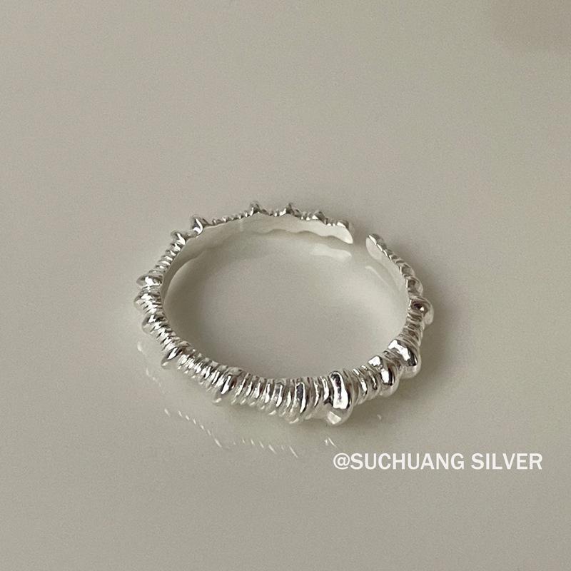 S925 Sterling Silver Aquamarine Textured Adjustable Ring for Women Adjustable Opening твист (1,6 г)