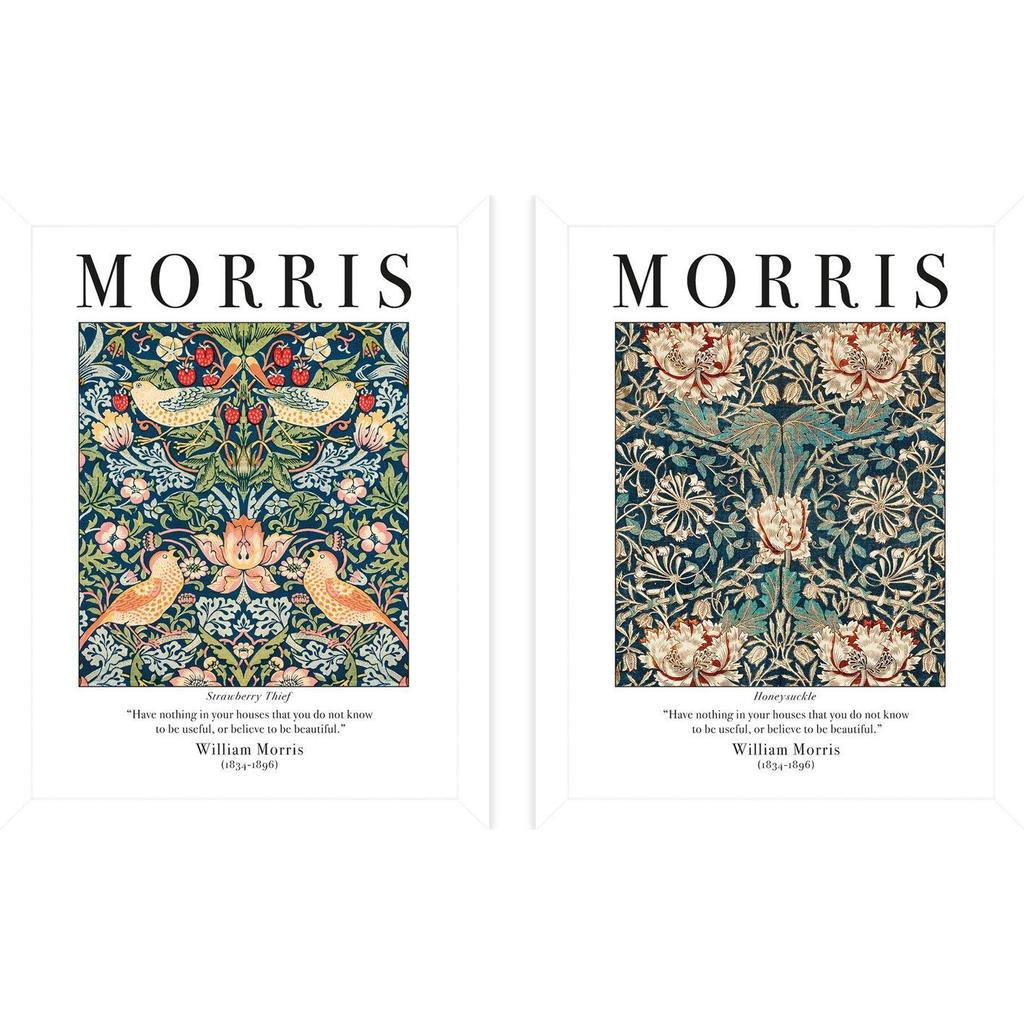 William Morris Strawberry Thief Honeysuckle Framed Print Set  (Pack of 2)