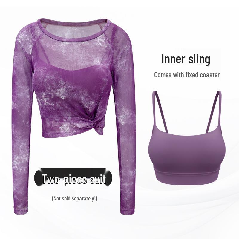 

Summer Tie-Dye Mesh Long Sleeve Yoga Set - Women s Two-Piece Fitness Outfit Medium