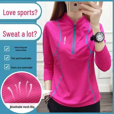 Women's Stand-Up Collar Running Shirt Long Sleeve UV Shirt for Gym Yoga Fitness Training