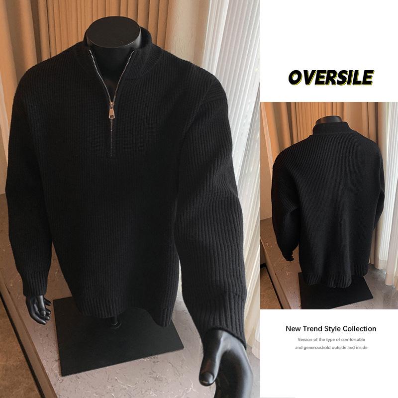 

Men s Trendy Ribbed Texture Half-Zip Pullover Sweater - 2026 Autumn/Winter Collection XL чорний