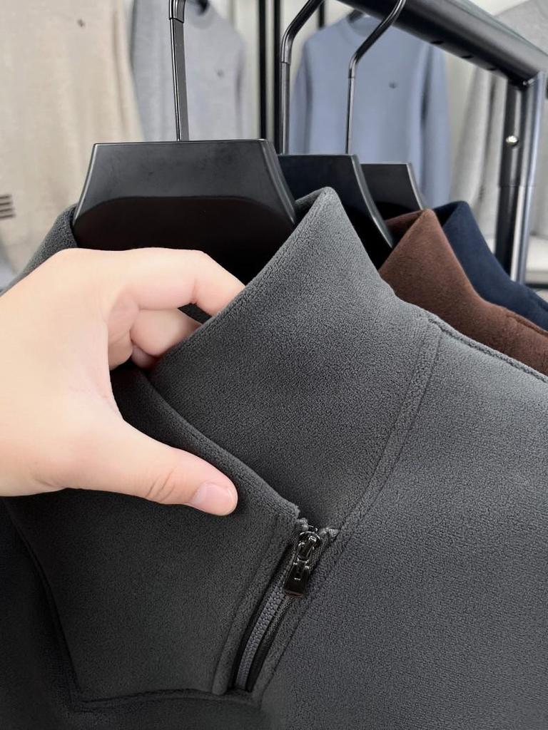 Men's Double-Sided Sherpa Fleece Hoodie, Half-Zip Stand Collar, Thickened and Warm Pullover Base Layer