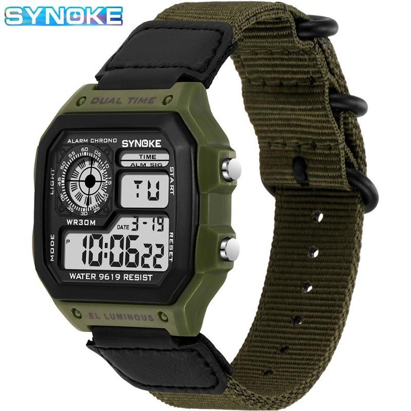 Top Brand New Nylon Canvas with Three-Ring Buckle Retro Electronic Watch Sport Men's Square Classic Student Waterproof Watch