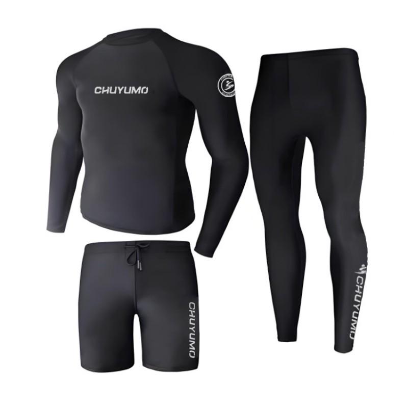 Mens Long Sleeve Rash Guard Set UV Protection Quick Dry Snorkeling Surfing Wetsuit Diving Swimming