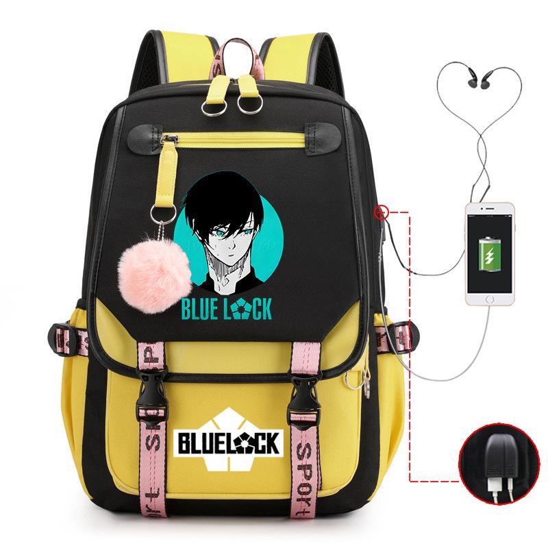 Blaues Gefängnis Anime Schultasche College Stil Große Kapazität Mittelschüler USB Rucksack