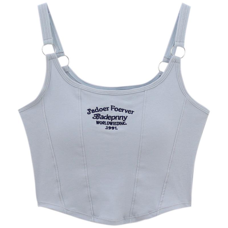 Spicy Girl American Letter Print Spaghetti Strap Racerback Tank Top with Chest Pads for Women