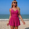 Costum de baie dintr-o piesă, conservator, de damă, uni, cu picior pătrat și buzunare