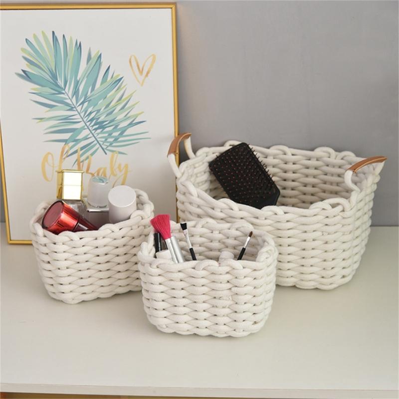 Elegant Cotton Woven Storage Container Large Capacity Bedroom Organizer Handwoven Desktop Basket for Living Room