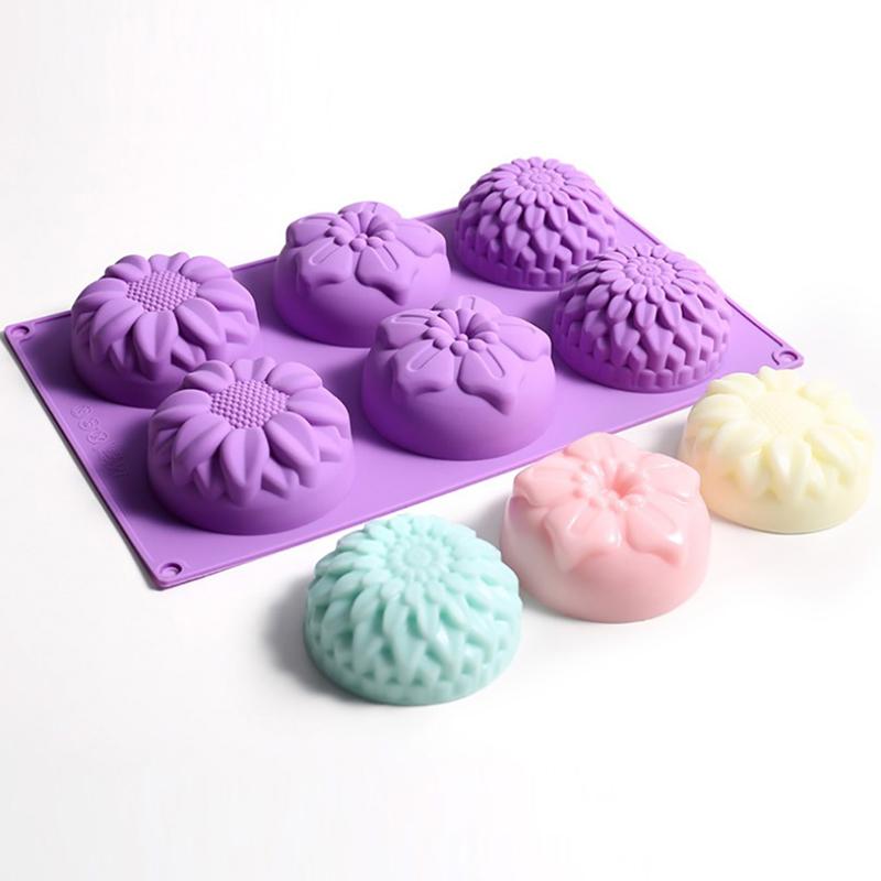 

1Pcs Silicone 6 Flower Cake Mold Diy Baking Tool 10.3x6.9x1.3in