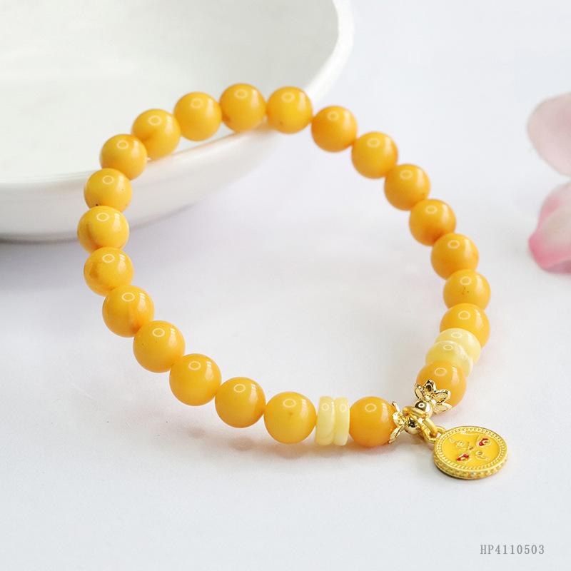 2026 ximang Amber Bracelet Beeswax Yellow God of Wealth Jewelry Live Hot Generation S4110503 Multi approx. 7mm