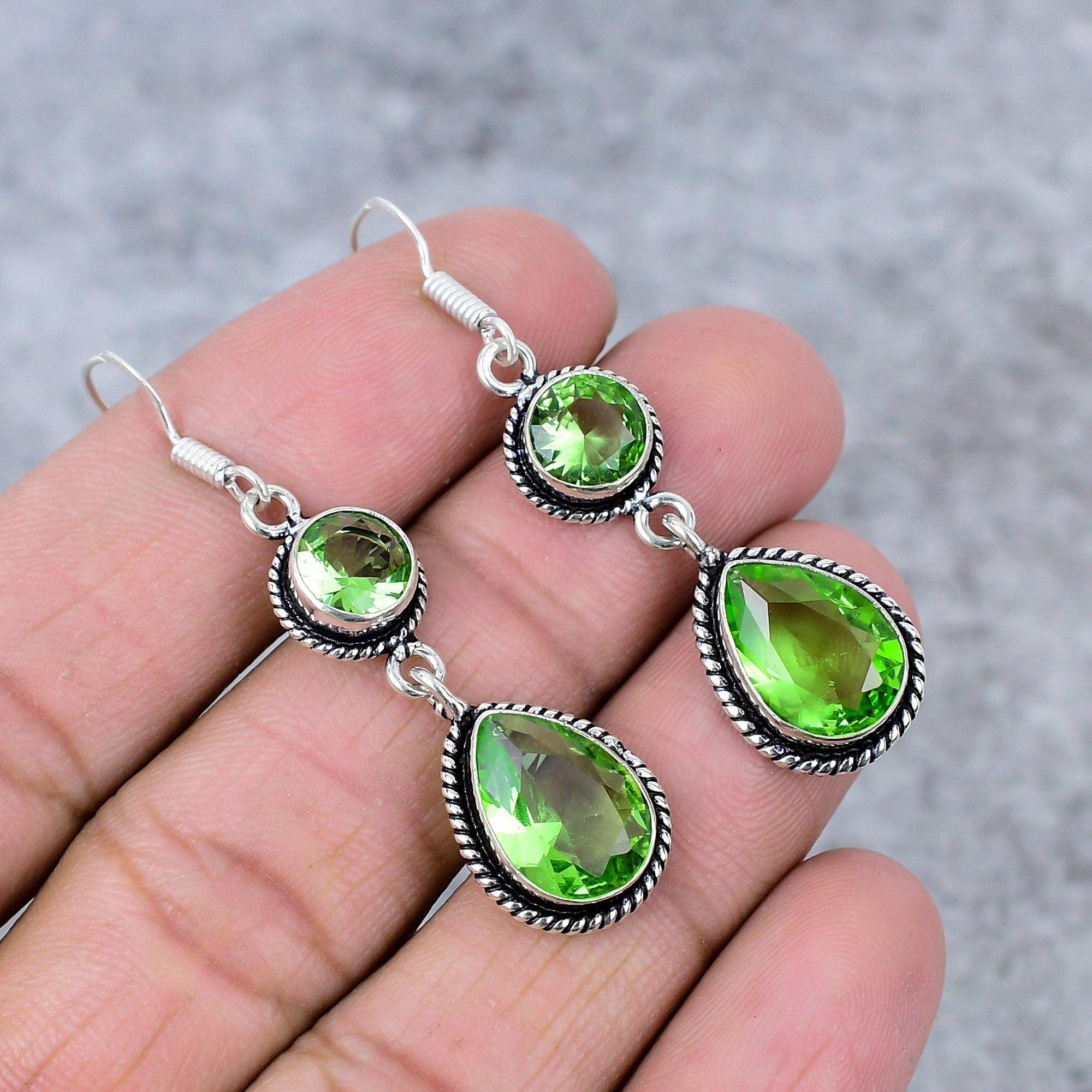 

Peridot Gemstone Handmade 925 Sterling Silver Jewelry Earring 2.56 M-343
