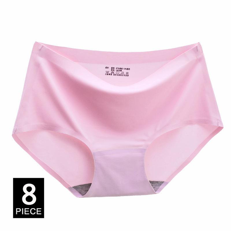 Women's Panties Solid Seamless Underwear Plus Size Comfortable Briefs Silk Satin Lingerie Health Underpants 8 PCS/Set