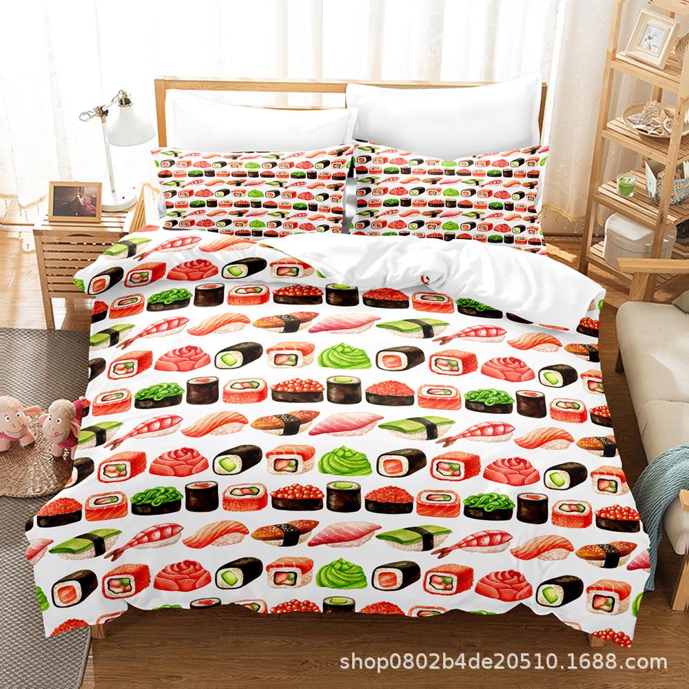 Home Textile Three-Piece Set, Digital Printing Food Series Bed Sheet Quilt Three-Piece Set