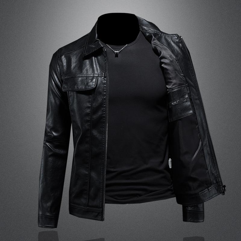 And New Style Mens Lapel Motorcycle Leather Jacket Outerwear Slim Fit Fashion Mens Leather Coat 7965