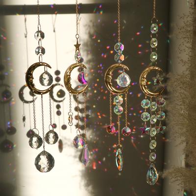 1pc Moon Prism Sun Catcher For Window Moon Phase Dream Catchers With Crystals Wind Chimes Garden Sun Catchers For Crystal Car