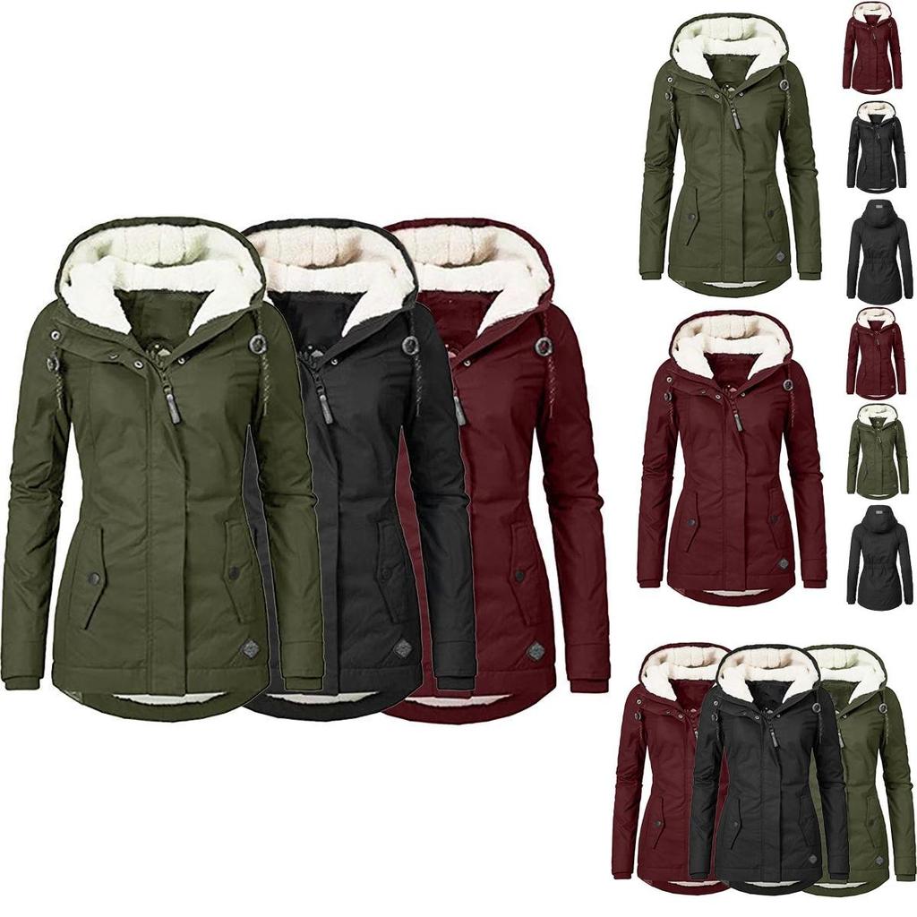 Elegante Parka Giacca Cappotto in Ecopelliccia da Donna con Cappuccio Capospalla Invernale Caldo in Nero