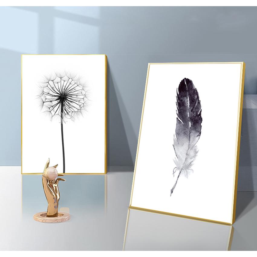 Home Picture Wall Decoration Black and White Dandelion Feathers and Print Letter Love Wall Art Canvas Painting
