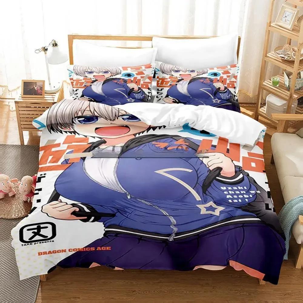 3D Anime Uzaki-chan Wants To Hang Out! Bedding Set Single Twin Full Queen King Size Bed Set Adult Kid Bedroom Duvet Cover Sets