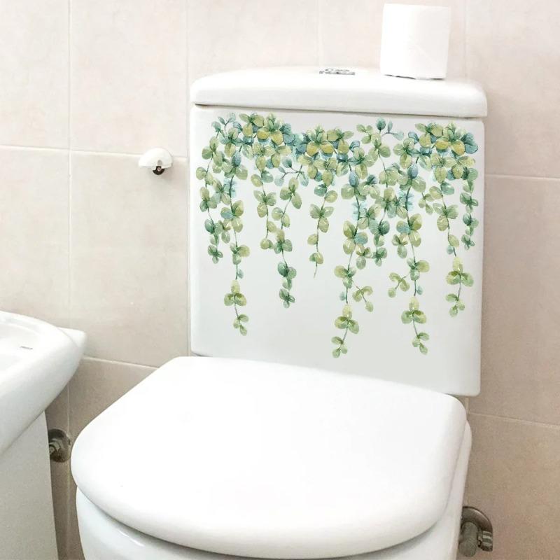 Green Plant Leaves Wall Sticker Bathroom Toilet Sticker WC Self Adhesive Mural Beautify Flower Home Decoration Decals bathroom