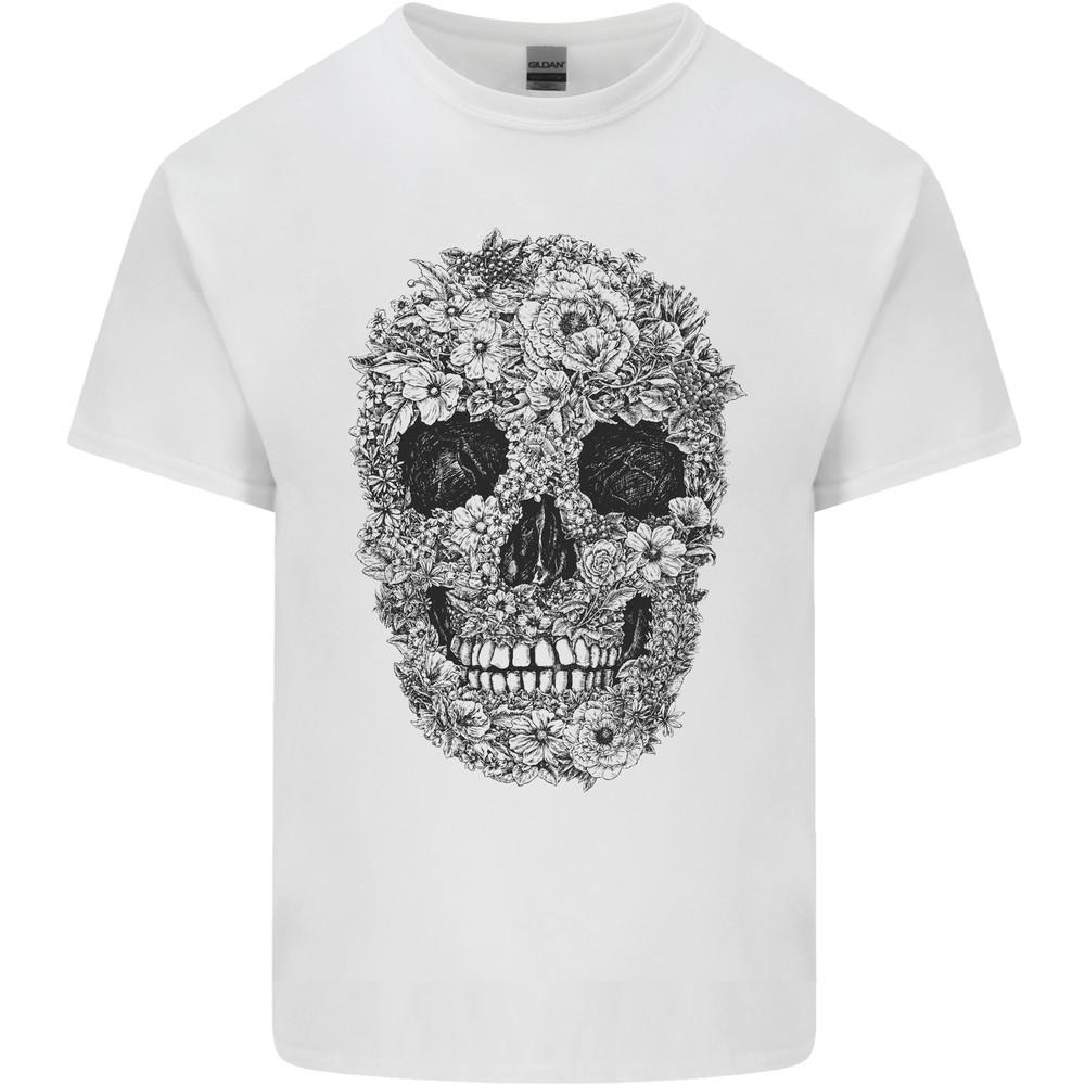 A Skull Made of Flowers Gothic Rock Biker Mens Light Cotton T-Shirt Unisex T-Shirt S