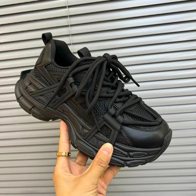 Mode 2024 Herbst Neue Lässige Sportschuhe Damenmode Runde Zehenpartie Mesh Atmungsaktiv Schnürung vorne Rutschfeste Plateauschuhe