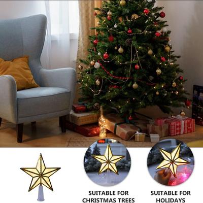 15cm Warm White LED Light Star Shape Christmas Tree Topper Xmas Tree Top Decoration