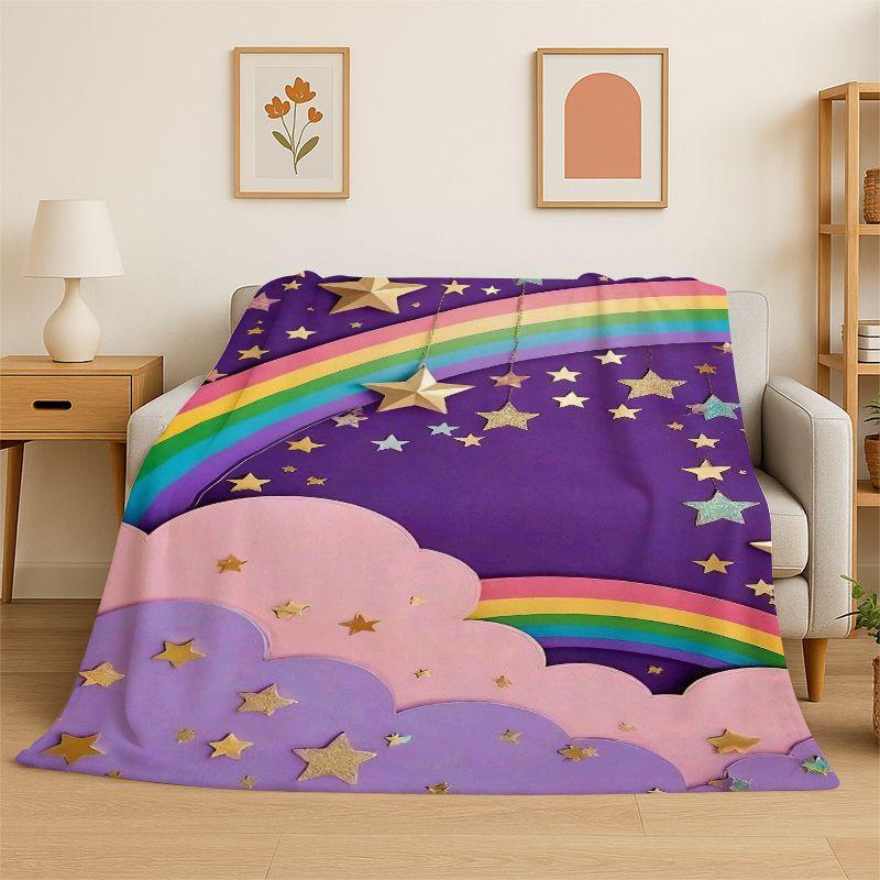Fashion Rainbow Colour Scenery Flannel Blanket Soft Throw Blanket for Bedroom Living Room Bed Travel Camping Picnic Nap Cover