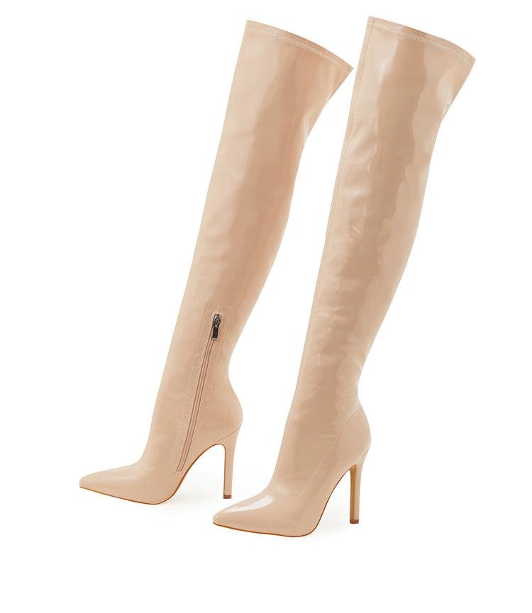 Cross2023 Women's Soft Patent Leather Stiletto Over-the-Knee Boots with Pointed Toe & Side Zipper