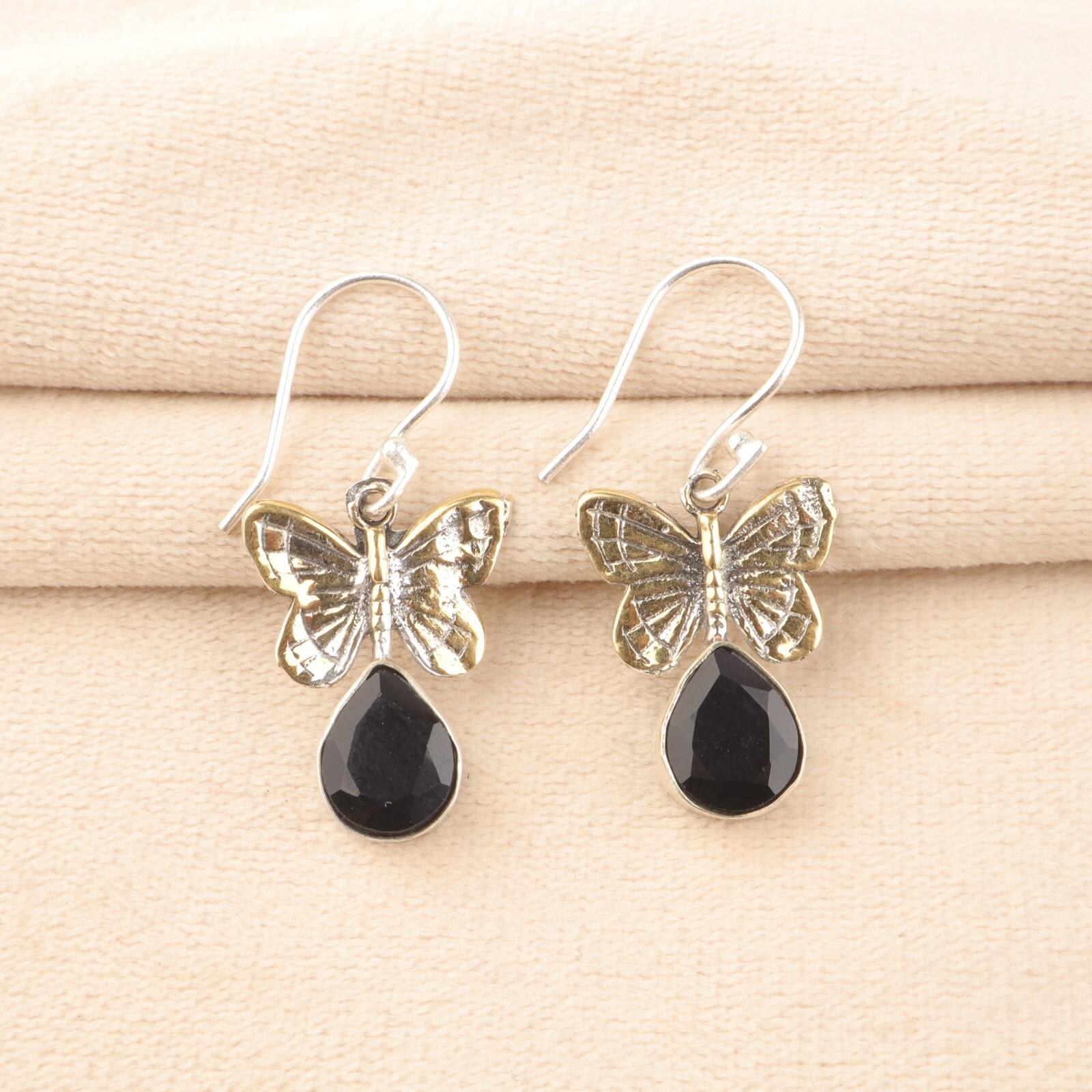 

Black Onyx Gemstone 925 Sterling Silver Jewelry Handcrafted Girls Earrings 1.3 EE-155-15