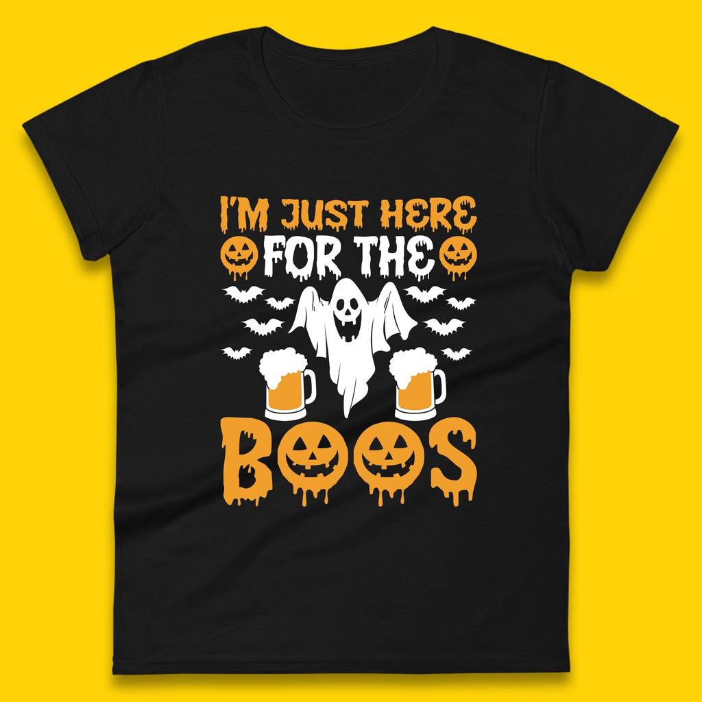 I'm Just Here For The Boos Halloween Boo Ghosts Drinking Beer Womens Tee T Shirt Mens Tops Unisex Top