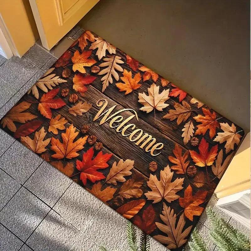 Vintage Maple Pattern Printed Door Mat Rug for Entrance Hall Autumn Carpets for Bedroom Bathroom Entryway Rug Home Decoration