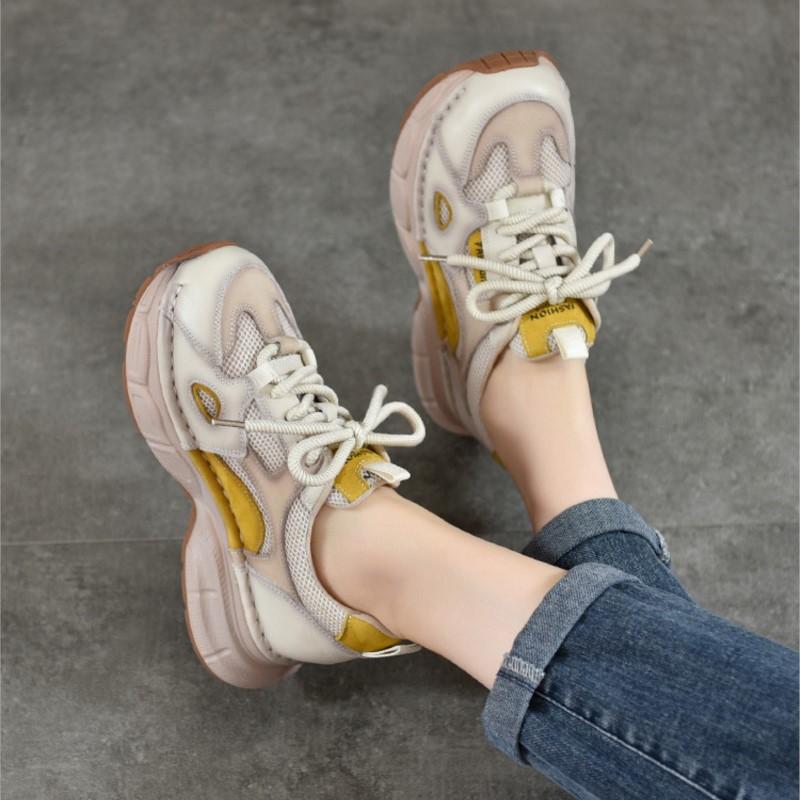 Fashion GKTINOO Genuine Leather Sports Style Casual Women's Shoes 2025 New Mixed Colors Lightweight Sole Lace Up Sneakers