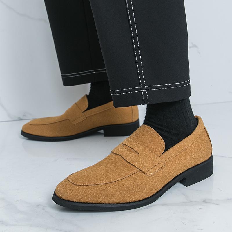 Men's Frosted Velvet Loafers: Large Size, British Style, Formal Business Leather Shoes