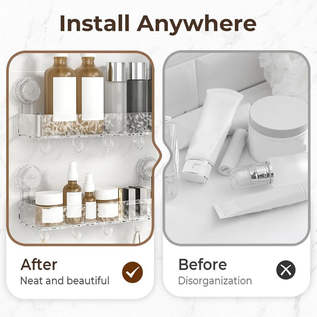 Suction Cup Storage Holder Large Capacity Wall-Mounted Shower Caddy No-Drill Bathroom Organizer for Home Bathroom Vanities