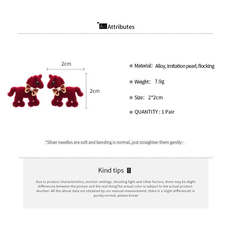 New Year Red Cute Flocking Horse Stud Earrings for Women Bowknot Imitation Pearl Ear Studs Sweet Jewelry Autumn Winter K1