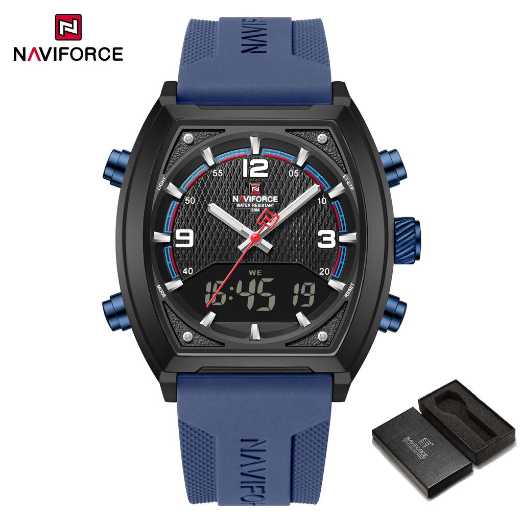 Naviforce Men's Quartz Digital Watch LCD Chronograph Date Luminous Hands 30m Waterproof Silica Strap Sports Outdoor Men's Wristwatch NF9242