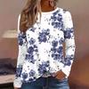 Round Neck 3D Flower Pattern Top Casual Long Sleeved Women's T-shirts - Soft Medium Stretch Polyester Fabric Spring and Autumn Relaxed Fit Clothing