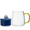 400ml Heat-resistant Glass Mug with Blue Wave-patterned Lid (with Diving Duck Decorative Handle) and Blue Lid Holder