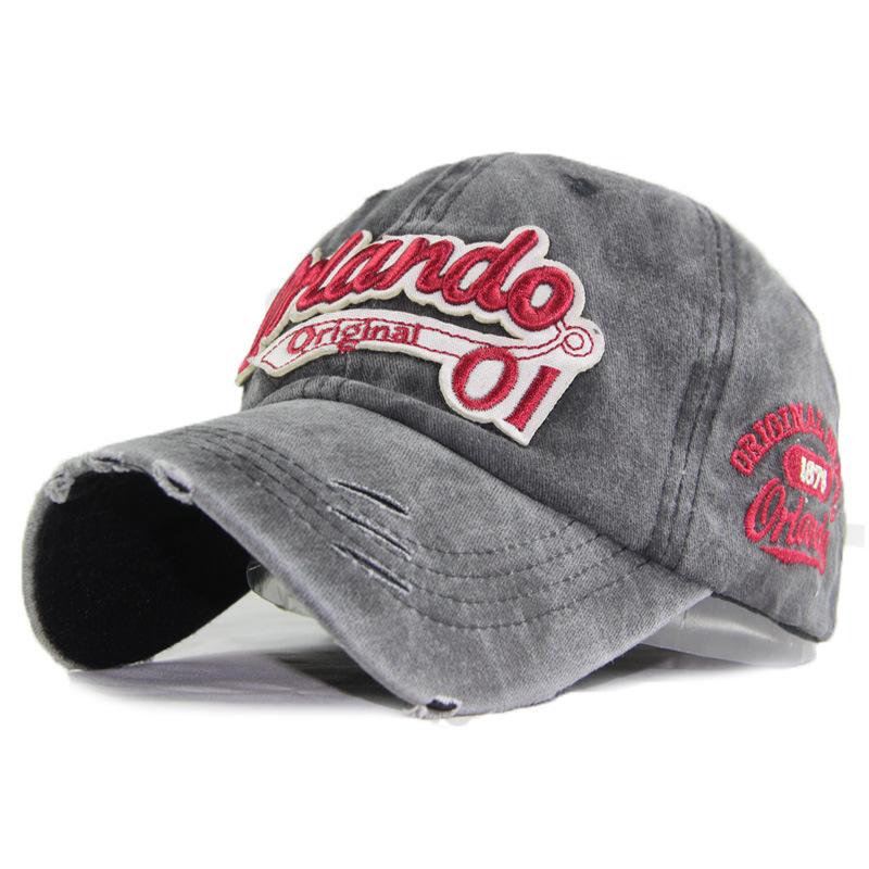 Cotton Washed Baseball Cap Orlando Embroidered Patch Hat, Fire Men's and Women's Hats Adjustable