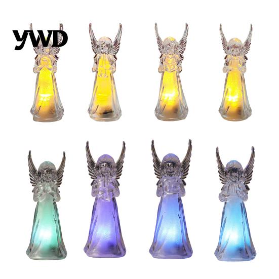 Prayer Angel Figurine Guardian Night Light, Small Reading Playing Music Acrylic Statue Decoration with LED Light for Desk, Table, Shelf Decor Peaceful