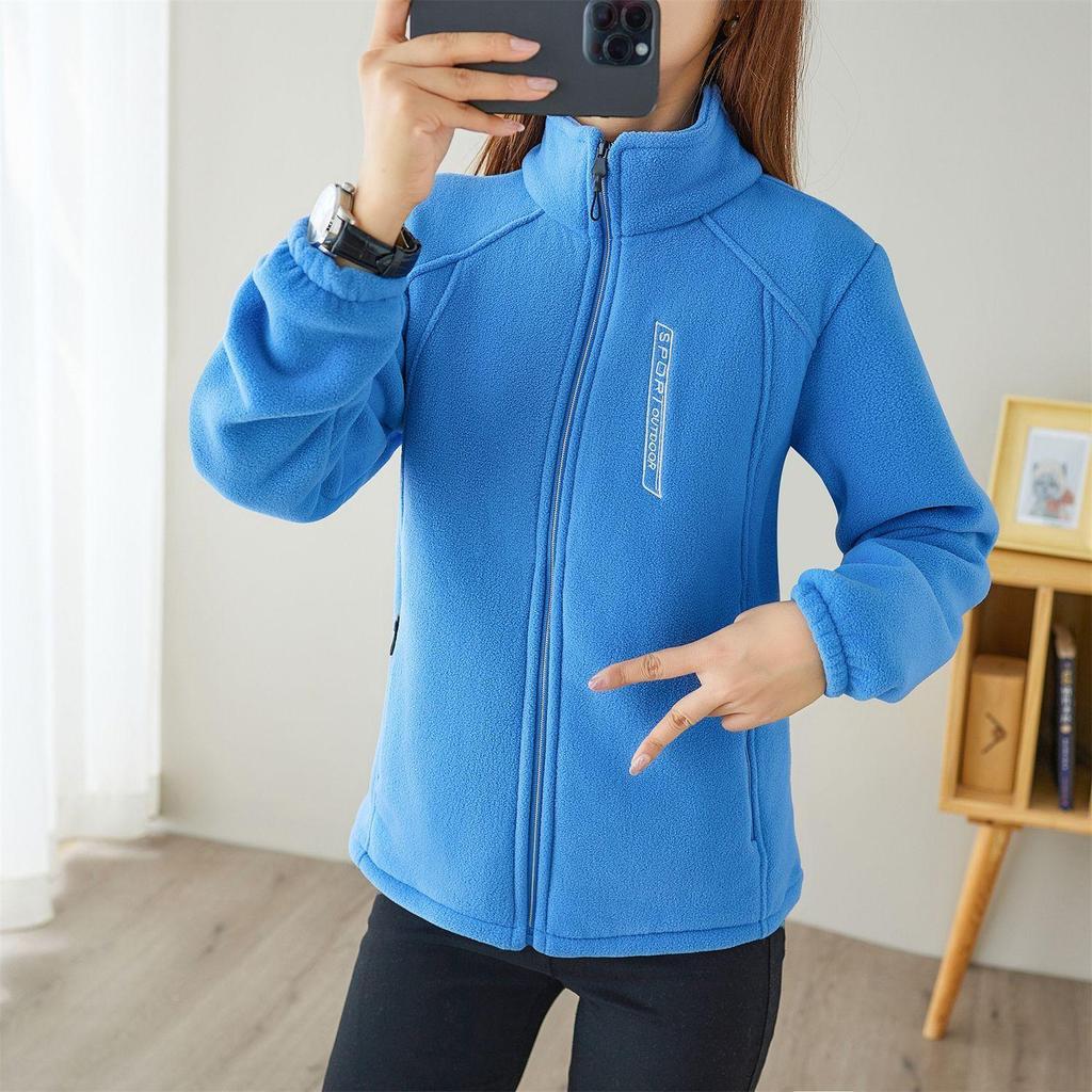 Women's Stand-Up Collar Long Sleeve Jacket Full Zip Sweat Jacket with Pockets